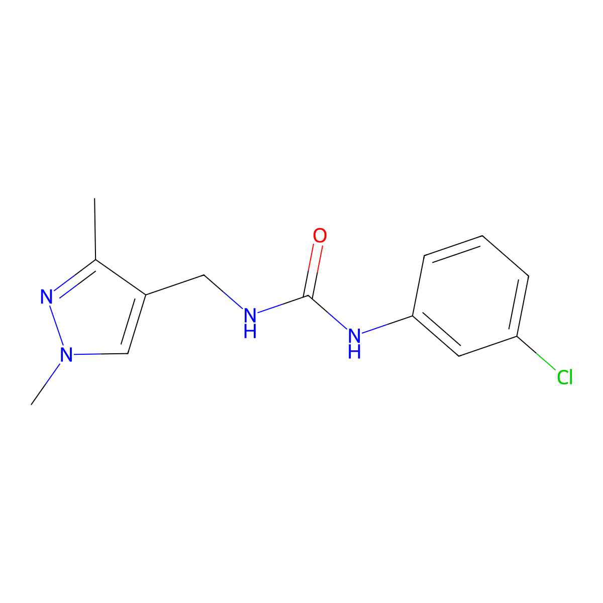 N-(3-chlorophenyl)-N'-[(1,3-dimethyl-1H-pyrazol-4-yl)methyl]urea molecular structure, CAS 490015-12-8