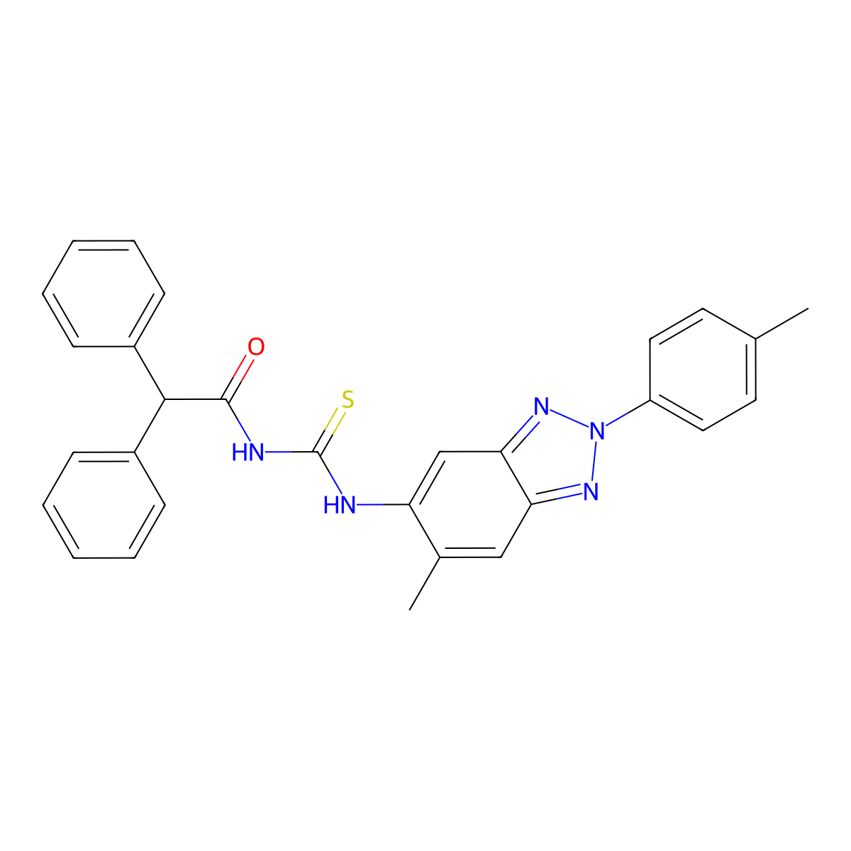 N-[[6-methyl-2-(4-methylphenyl)benzotriazol-5-yl]carbamothioyl]-2,2-diphenylacetamide molecular structure, CAS 490016-55-2