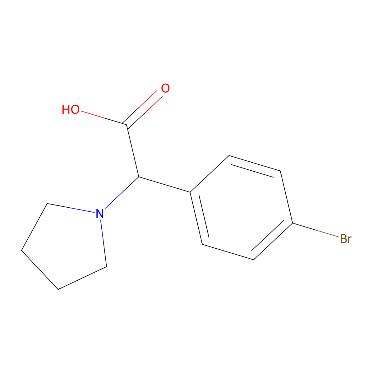 2-(4-Bromophenyl)-2-(pyrrolidin-1-yl)acetic acid molecular structure, CAS 490027-02-6