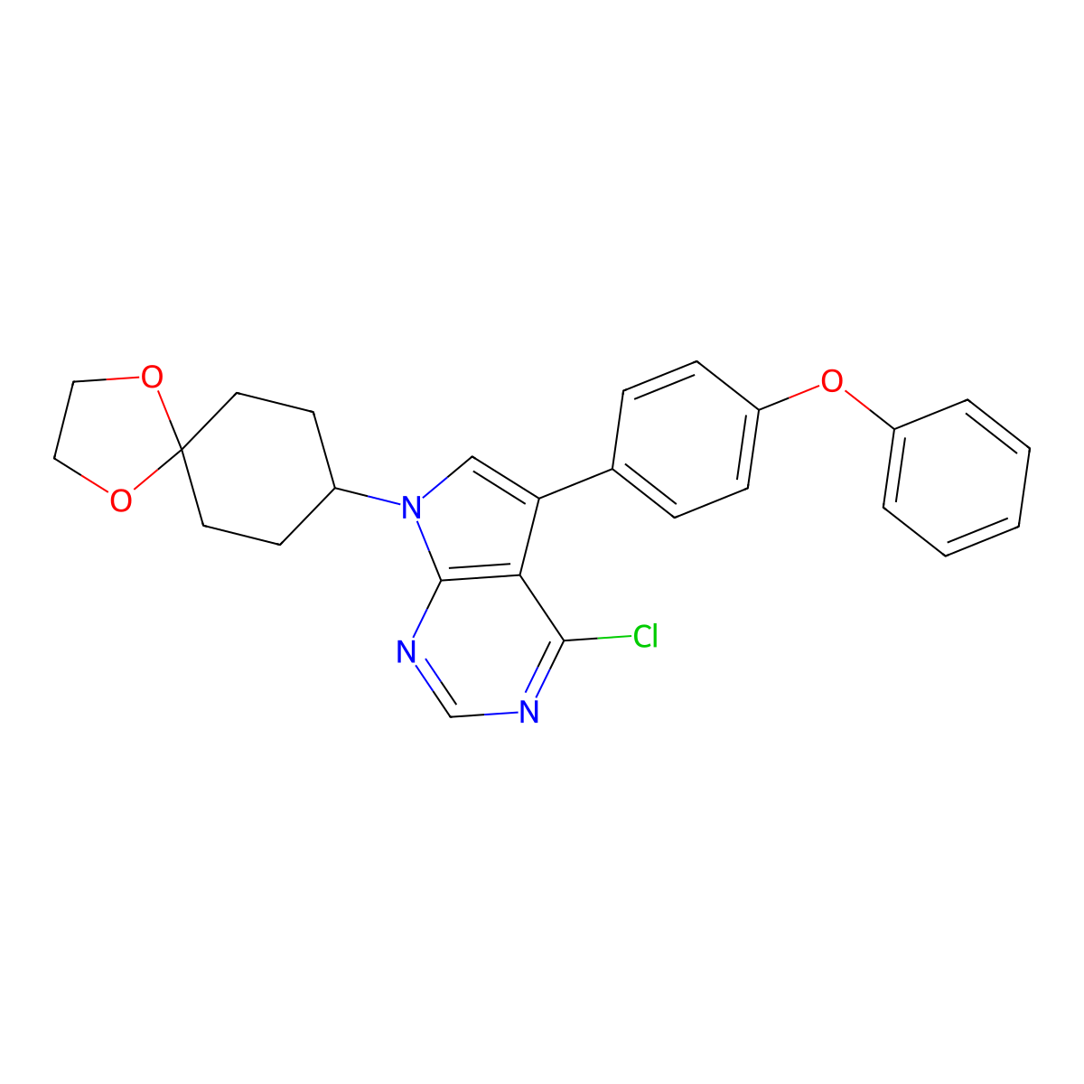 4-chloro-5-(4-phenoxyphenyl)-7-(1,4-dioxaspiro[4.5]decan-8-yl)-7H-pyrrolo[2,3-d]pyrimidine molecular structure, CAS 490030-16-5