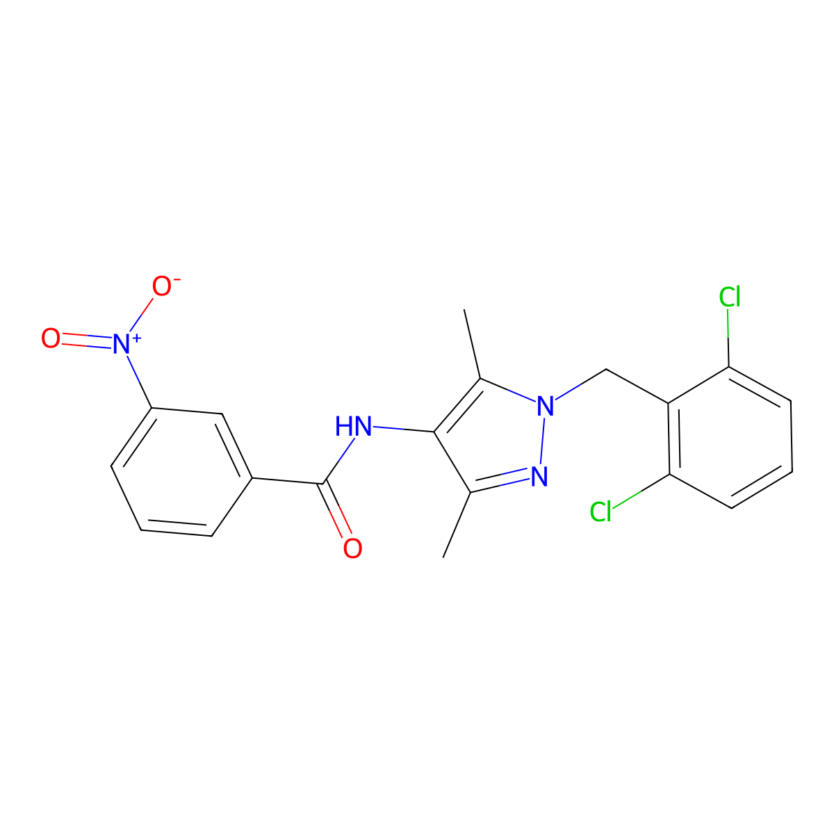 N-[1-(2,6-dichlorobenzyl)-3,5-dimethyl-1H-pyrazol-4-yl]-3-nitrobenzamide molecular structure, CAS 490031-33-9