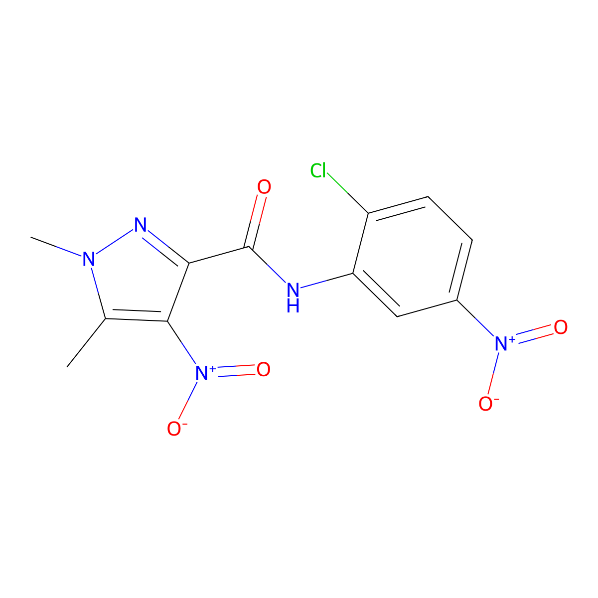 N-{2-chloro-5-nitrophenyl}-4-nitro-1,5-dimethyl-1H-pyrazole-3-carboxamide molecular structure, CAS 490031-50-0