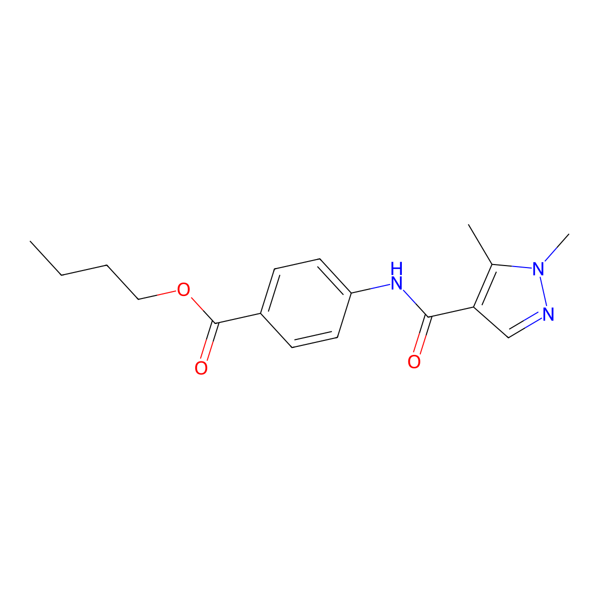 butyl 4-{[(1,5-dimethyl-1H-pyrazol-4-yl)carbonyl]amino}benzoate molecular structure, CAS 490031-58-8