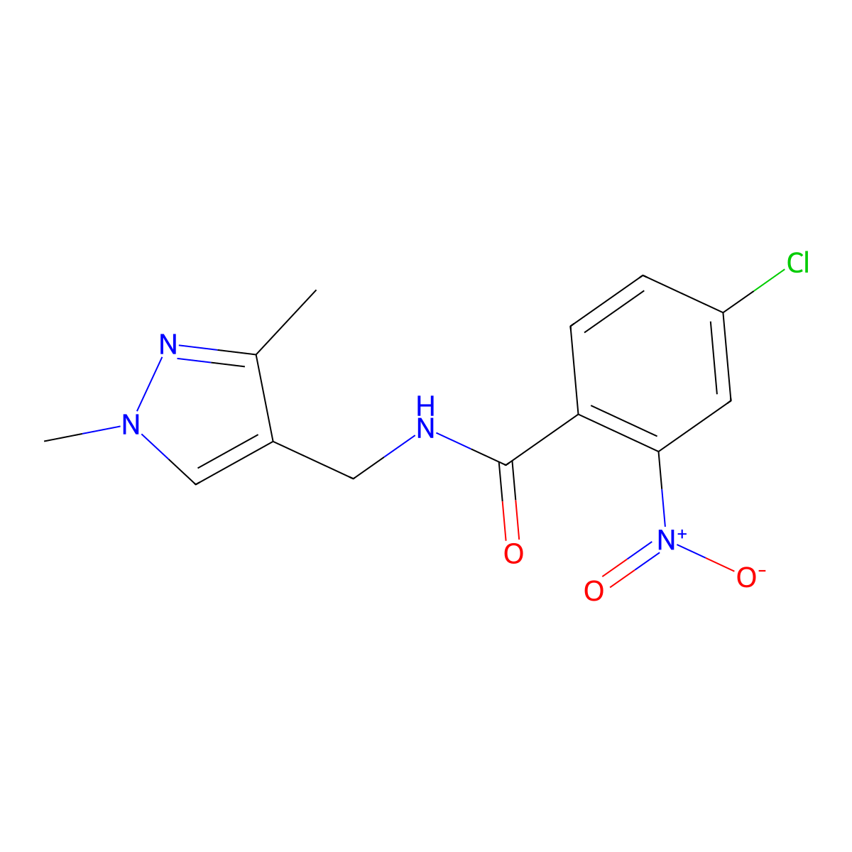 4-chloro-N-[(1,3-dimethyl-1H-pyrazol-4-yl)methyl]-2-nitrobenzamide molecular structure, CAS 490031-60-2