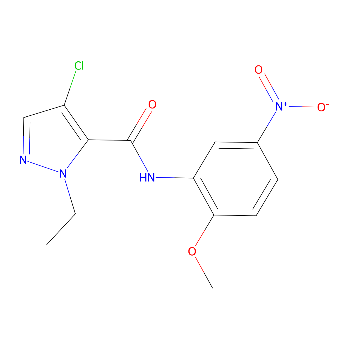 4-chloro-2-ethyl-N-(2-methoxy-5-nitrophenyl)pyrazole-3-carboxamide molecular structure, CAS 490031-67-9