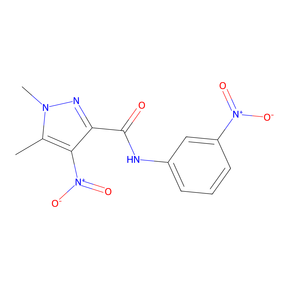 1,5-dimethyl-4-nitro-N-(3-nitrophenyl)pyrazole-3-carboxamide molecular structure, CAS 490031-68-0