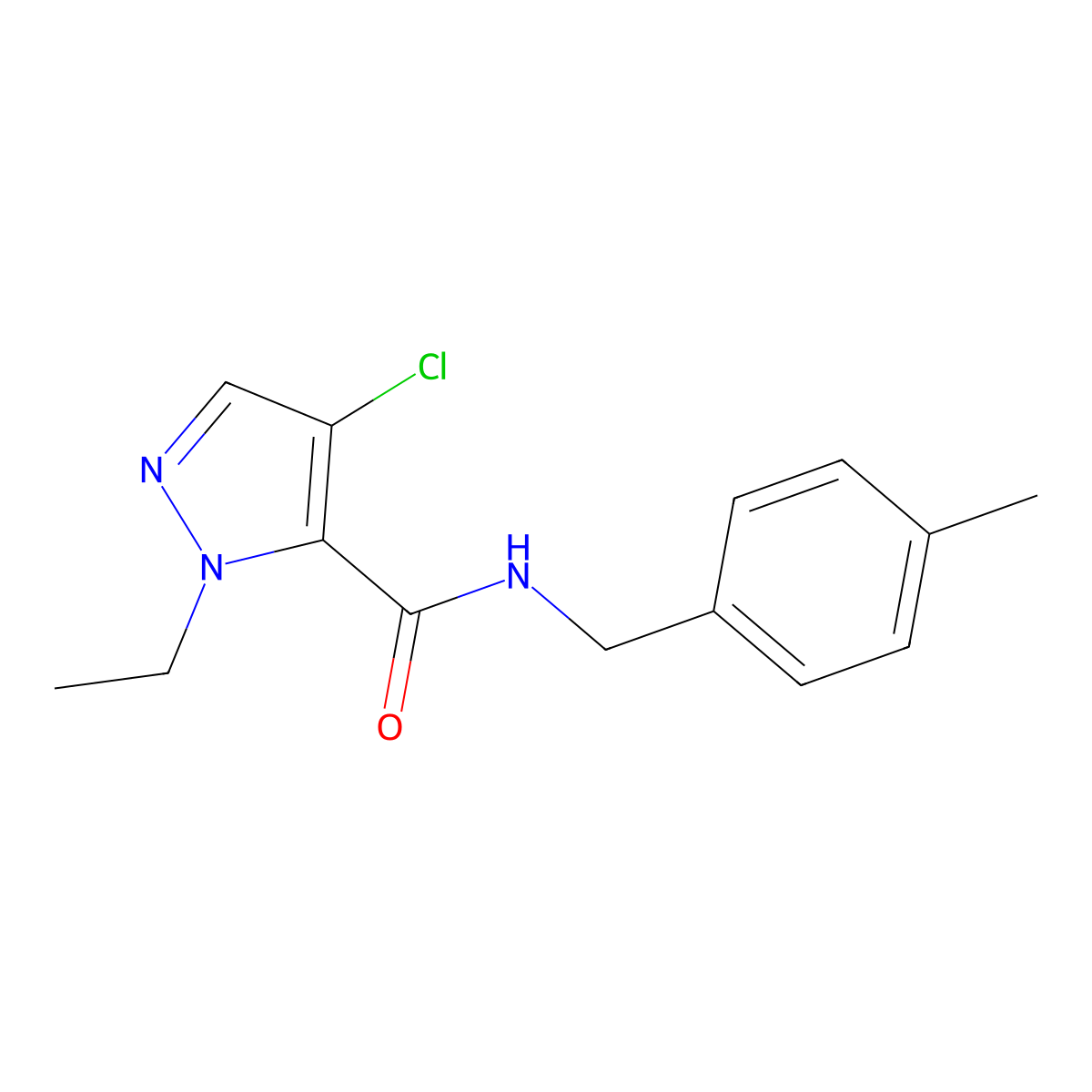4-chloro-2-ethyl-N-[(4-methylphenyl)methyl]pyrazole-3-carboxamide molecular structure, CAS 490032-20-7