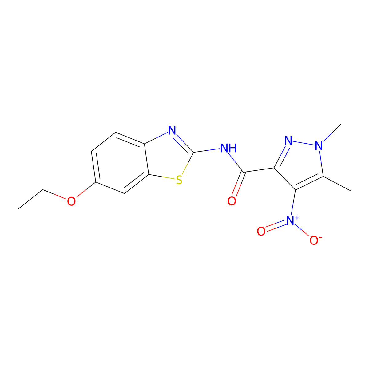 N-(6-ethoxy-1,3-benzothiazol-2-yl)-1,5-dimethyl-4-nitropyrazole-3-carboxamide molecular structure, CAS 490032-24-1