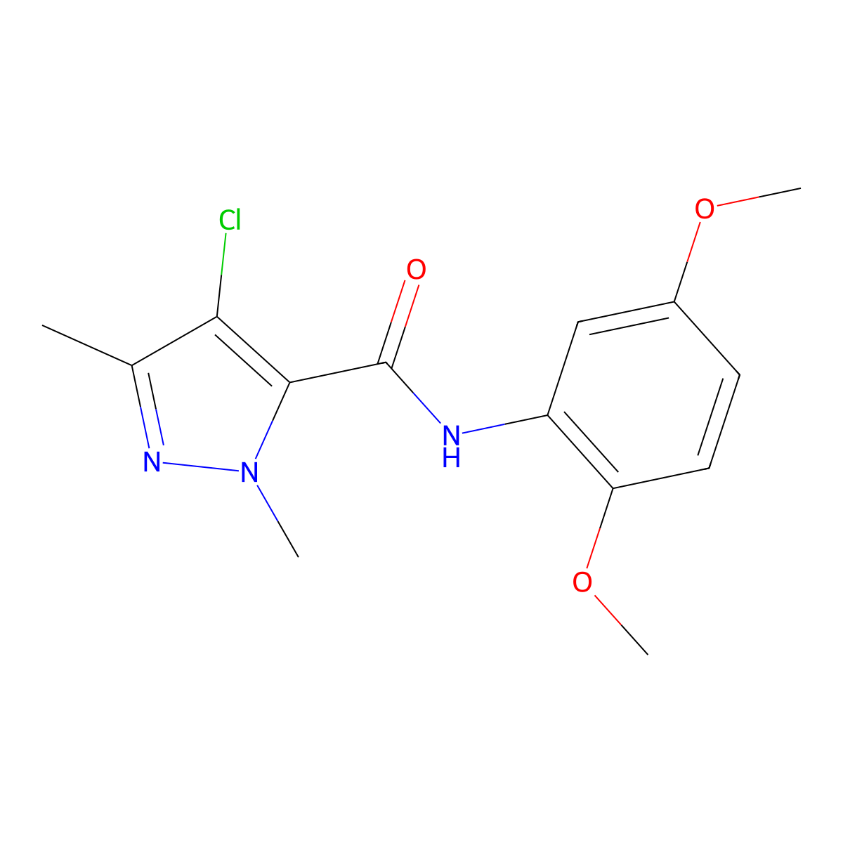 4-chloro-N-(2,5-dimethoxyphenyl)-2,5-dimethylpyrazole-3-carboxamide molecular structure, CAS 490032-28-5