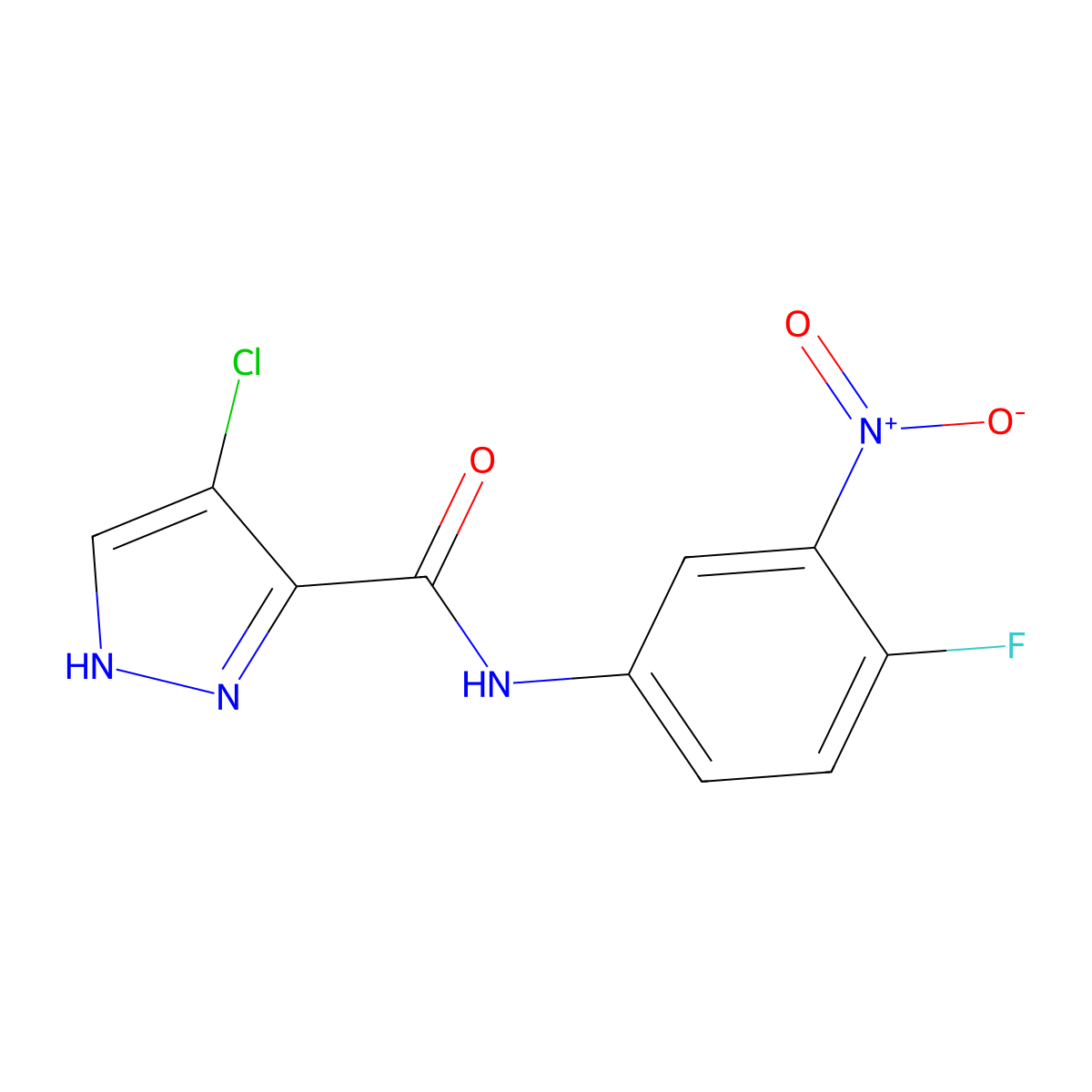 4-chloro-N-(4-fluoro-3-nitrophenyl)-1H-pyrazole-5-carboxamide molecular structure, CAS 490032-45-6
