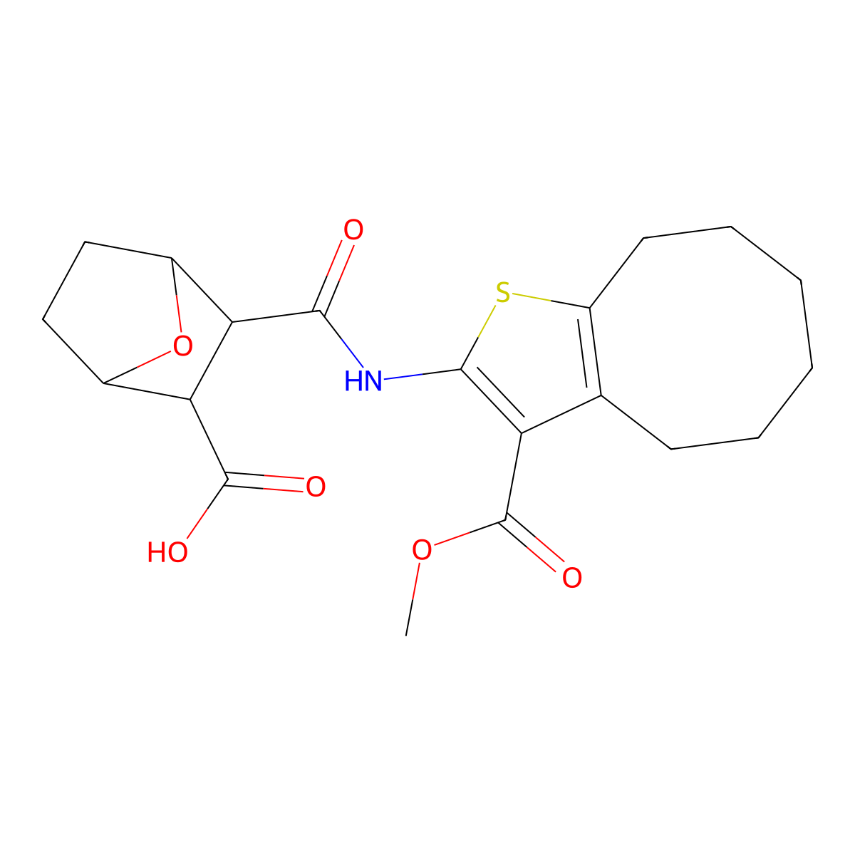 2-[(3-Methoxycarbonyl-4,5,6,7,8,9-hexahydrocycloocta[b]thiophen-2-yl)carbamoyl]-7-oxabicyclo[2.2.1]heptane-3-carboxylic acid molecular structure, CAS 490032-63-8