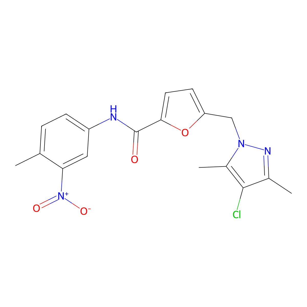 5-[(4-chloro-3,5-dimethylpyrazol-1-yl)methyl]-N-(4-methyl-3-nitrophenyl)furan-2-carboxamide molecular structure, CAS 490033-02-8