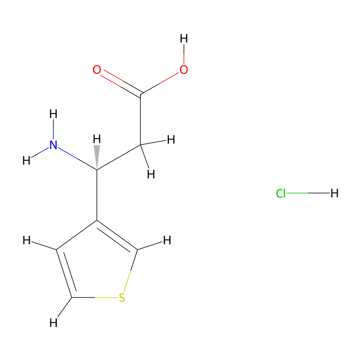 (3S)-3-amino-3-(thiophen-3-yl)propanoic acid hydrochloride molecular structure, CAS 490034-74-7