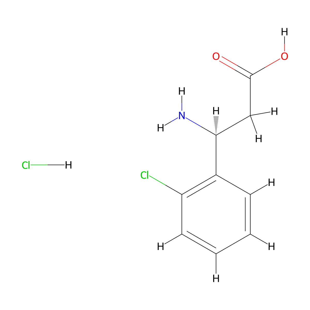 (3S)-3-Amino-3-(2-chlorophenyl)propanoic acid hydrochloride molecular structure, CAS 490034-82-7