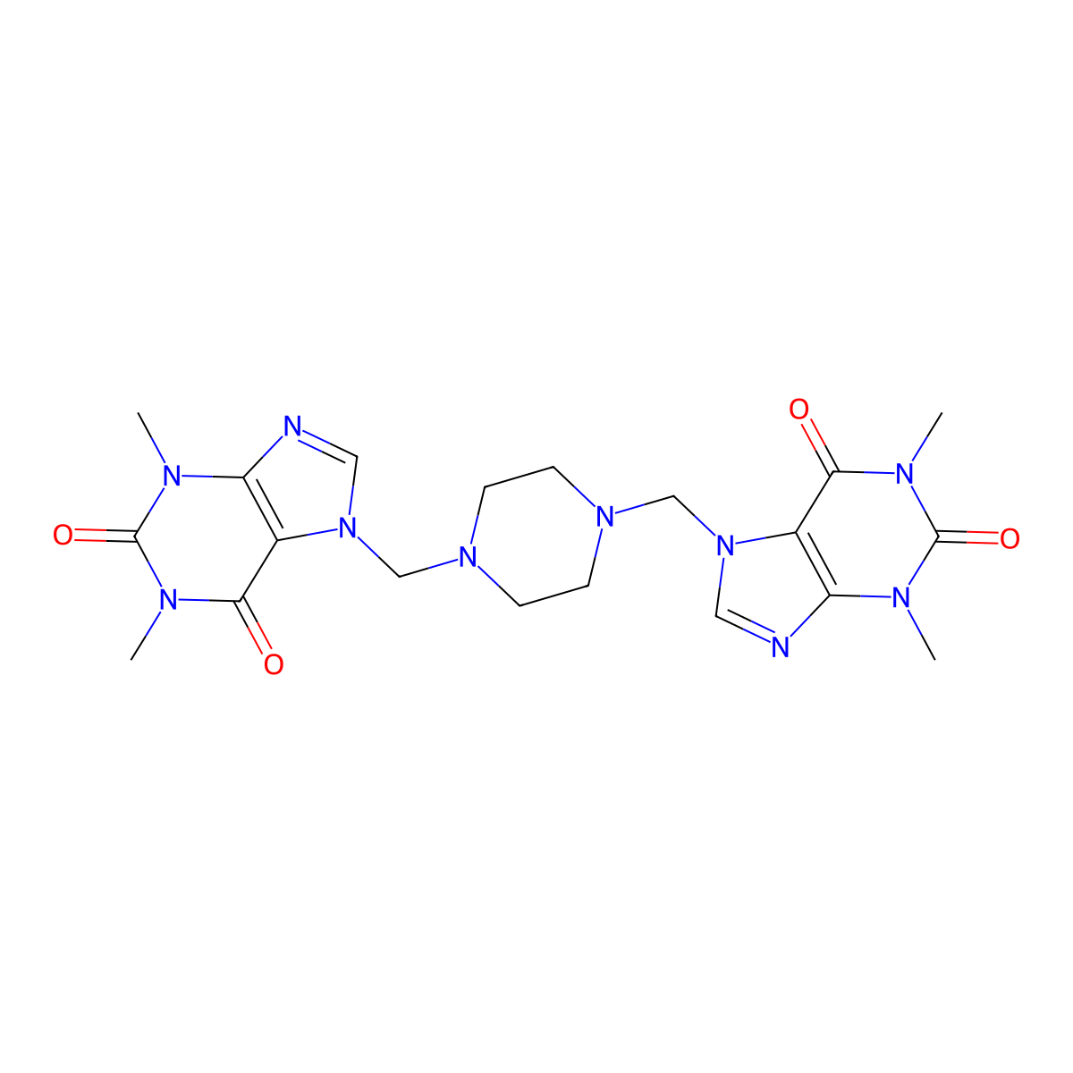 7-((4-((1,3-dimethyl-2,6-dioxo-1,2,3,6-tetrahydro-7H-purin-7-yl)methyl)-1-piperazinyl)methyl)-1,3-dimethyl-3,7-dihydro-1H-purine-2,6-dione molecular structure, CAS 4902-17-4