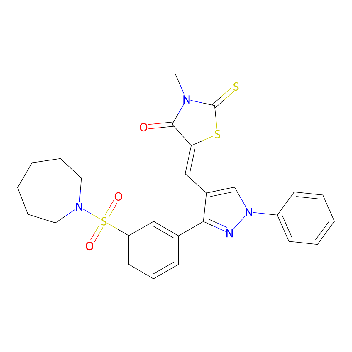 5-[[3-[3-(Azepan-1-ylsulfonyl)phenyl]-1-phenylpyrazol-4-yl]methylidene]-3-methyl-2-sulfanylidene-1,3-thiazolidin-4-one molecular structure, CAS 4903-04-2