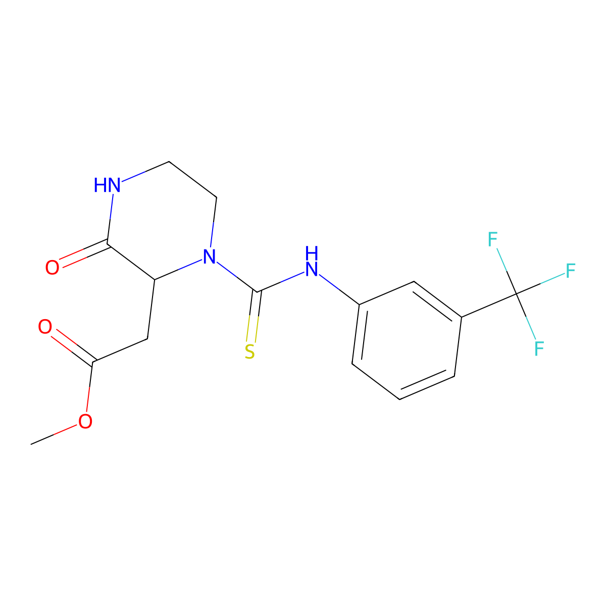 Methyl (3-oxo-1-{[3-(trifluoromethyl)phenyl]carbamothioyl}piperazin-2-yl)acetate molecular structure, CAS 4903-83-7