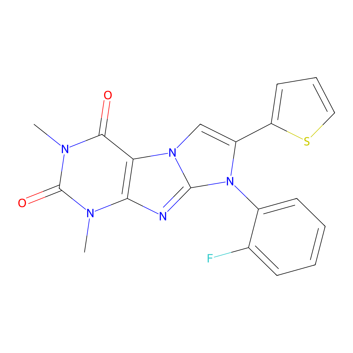 8-(2-fluorophenyl)-1,3-dimethyl-7-(thiophen-2-yl)-1H-imidazo[2,1-f]purine-2,4(3H,8H)-dione molecular structure, CAS 4903-87-1