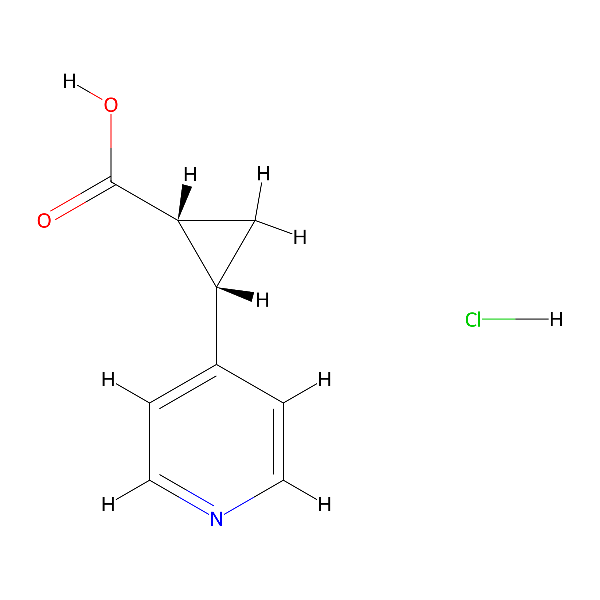 rac-(1R,2S)-2-(pyridin-4-yl)cyclopropane-1-carboxylic acid hydrochloride molecular structure, CAS 4904-19-2
