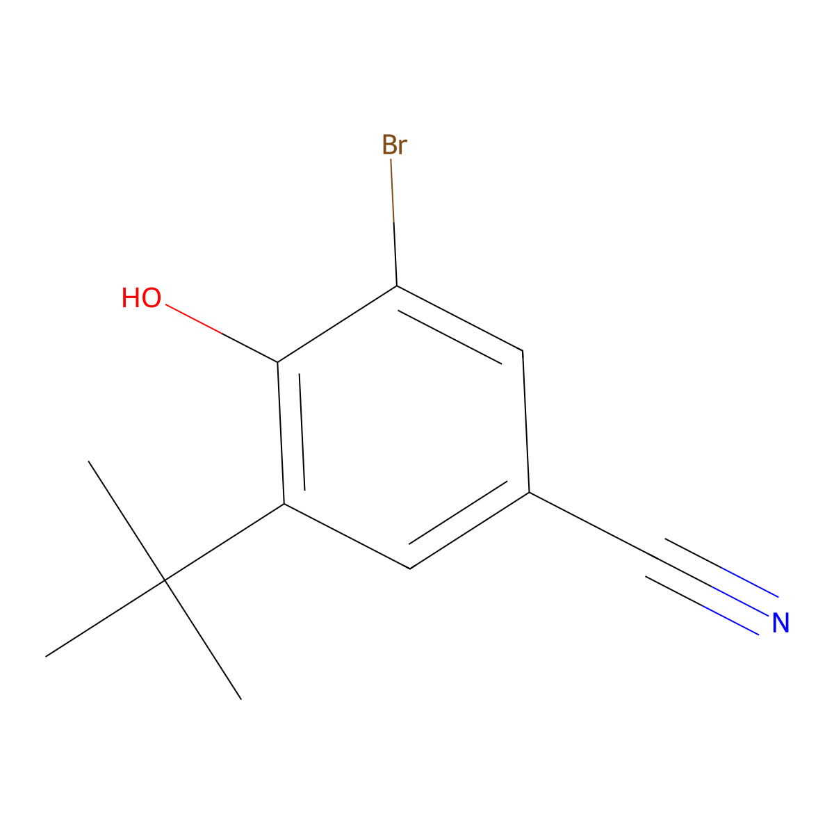 Benzonitrile, 3-bromo-5-tert-butyl-4-hydroxy- molecular structure, CAS 4910-06-9