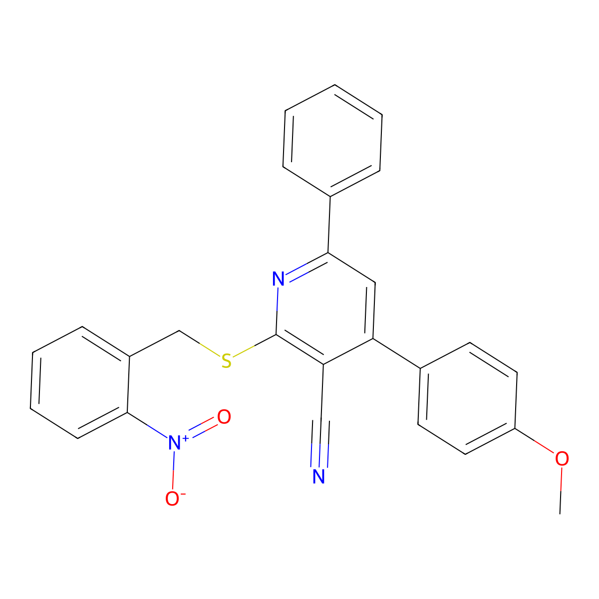 2-({2-Nitrobenzyl}sulfanyl)-4-(4-methoxyphenyl)-6-phenylnicotinonitrile molecular structure, CAS 491601-92-4