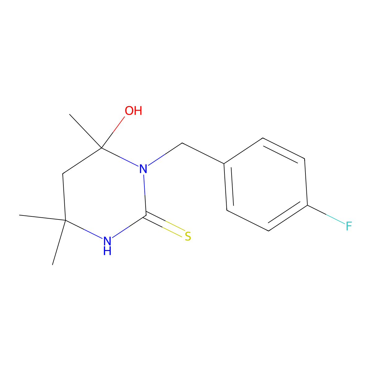1-[(4-Fluorophenyl)methyl]-6-hydroxy-4,4,6-trimethyl-1,3-diazinane-2-thione molecular structure, CAS 491603-82-8