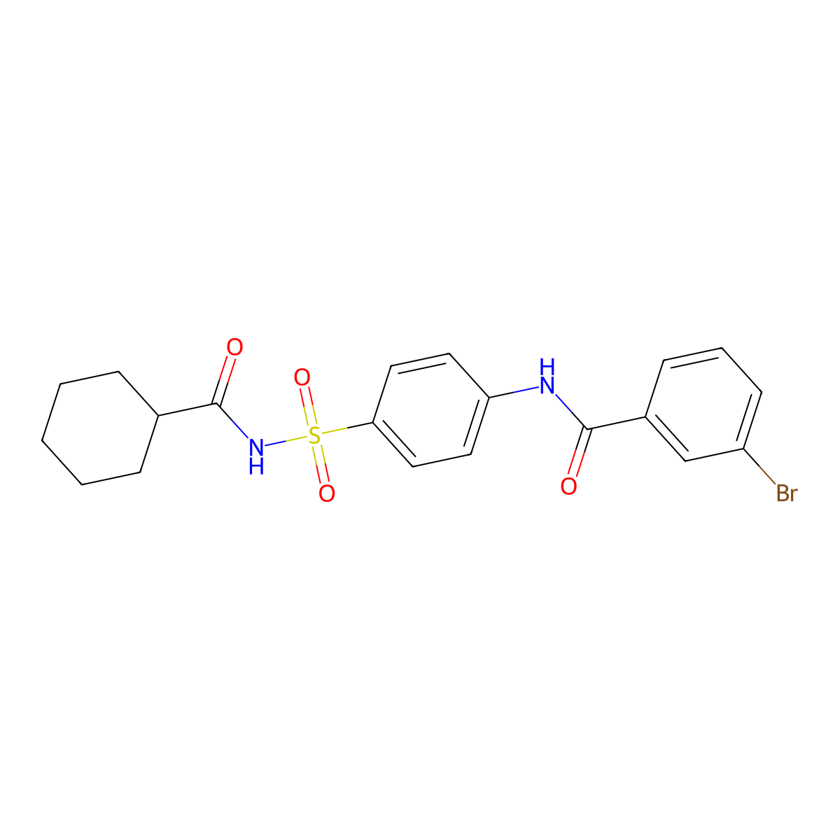 3-bromo-N-[4-(cyclohexanecarbonylsulfamoyl)phenyl]benzamide molecular structure, CAS 491605-87-9