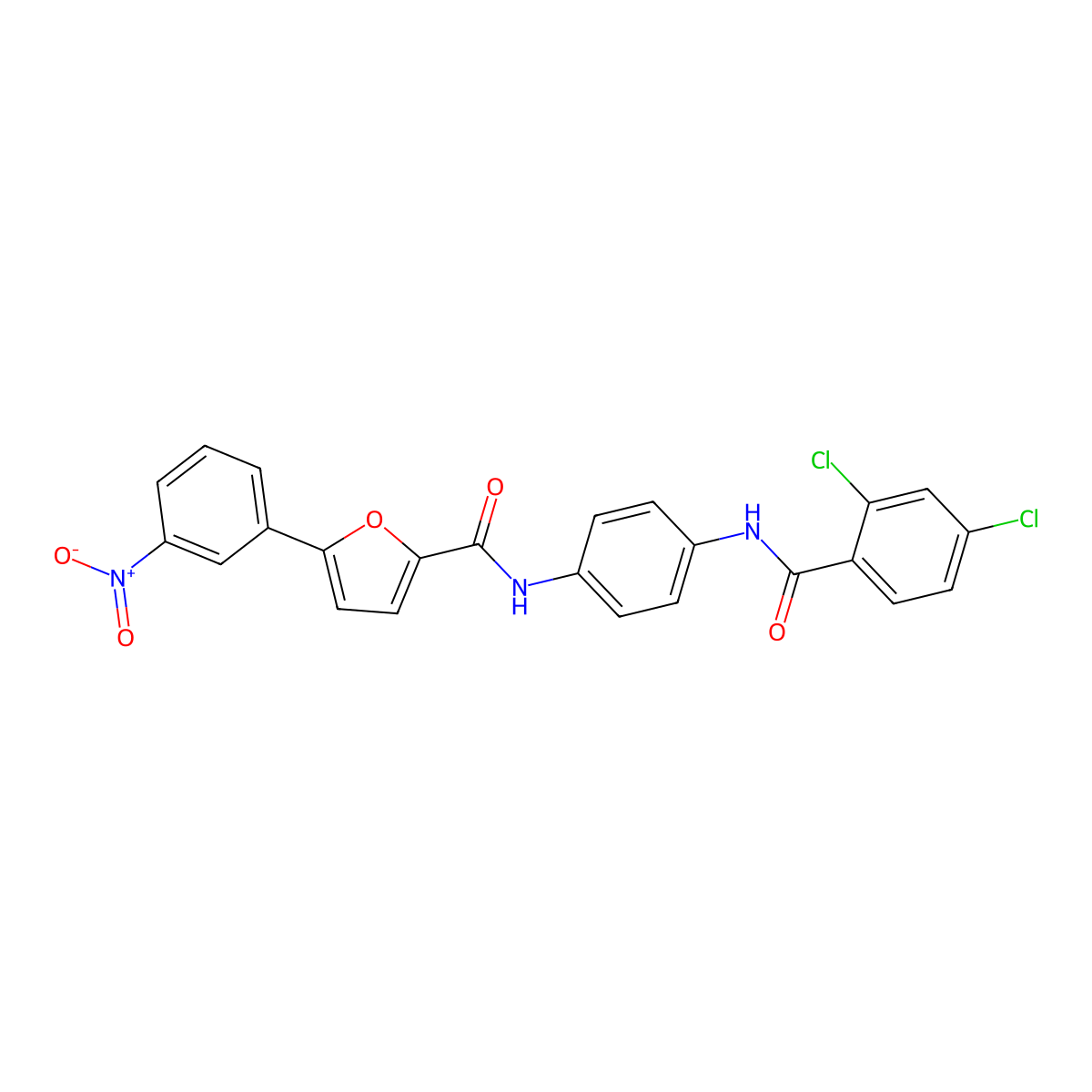 N-[4-[(2,4-dichlorobenzoyl)amino]phenyl]-5-(3-nitrophenyl)furan-2-carboxamide molecular structure, CAS 491613-85-5