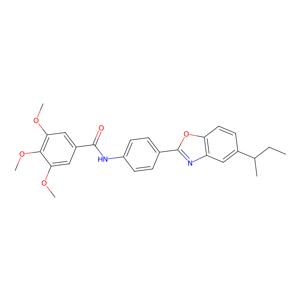 N-[4-(5-sec-butyl-1,3-benzoxazol-2-yl)phenyl]-3,4,5-trimethoxybenzamide molecular structure, CAS 491613-90-2