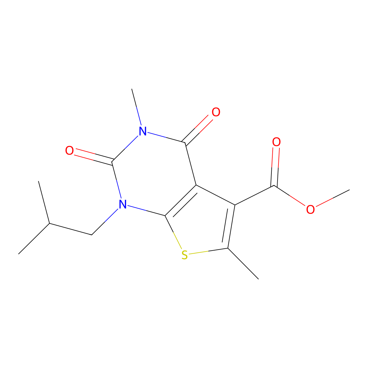 Methyl 1-isobutyl-3,6-dimethyl-2,4-dioxo-1,2,3,4-tetrahydrothieno[2,3-d]pyrimidine-5-carboxylate molecular structure, CAS 491613-98-0