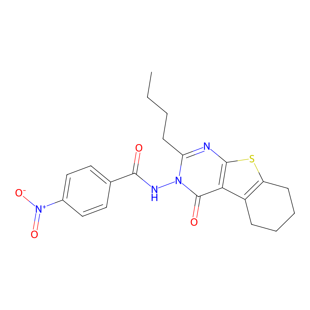 N-(2-butyl-4-oxo-5,6,7,8-tetrahydro[1]benzothieno[2,3-d]pyrimidin-3(4H)-yl)-4-nitrobenzamide molecular structure, CAS 491614-90-5