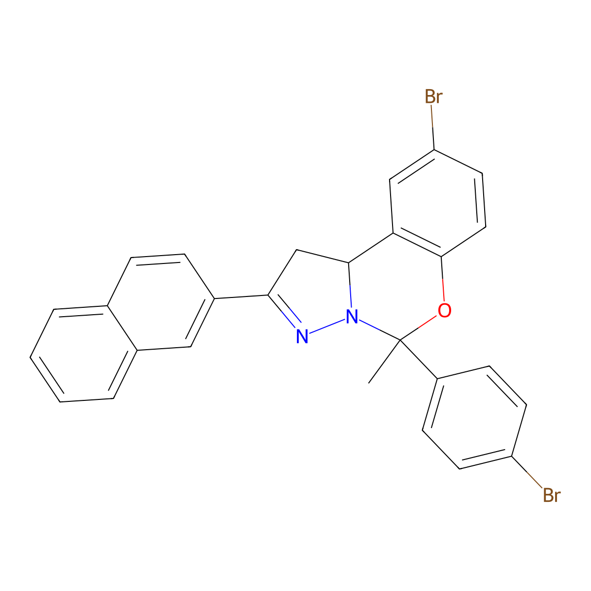 9-Bromo-5-(4-bromophenyl)-5-methyl-2-naphthalen-2-yl-1,10b-dihydropyrazolo[1,5-c][1,3]benzoxazine molecular structure, CAS 491615-72-6