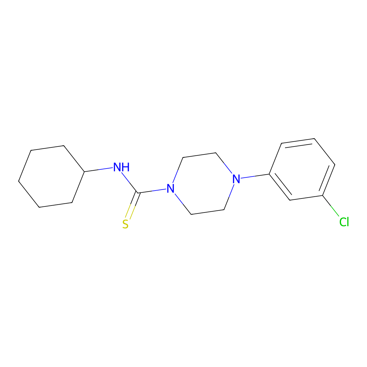 4-(3-chlorophenyl)-N-cyclohexylpiperazine-1-carbothioamide molecular structure, CAS 491628-91-2