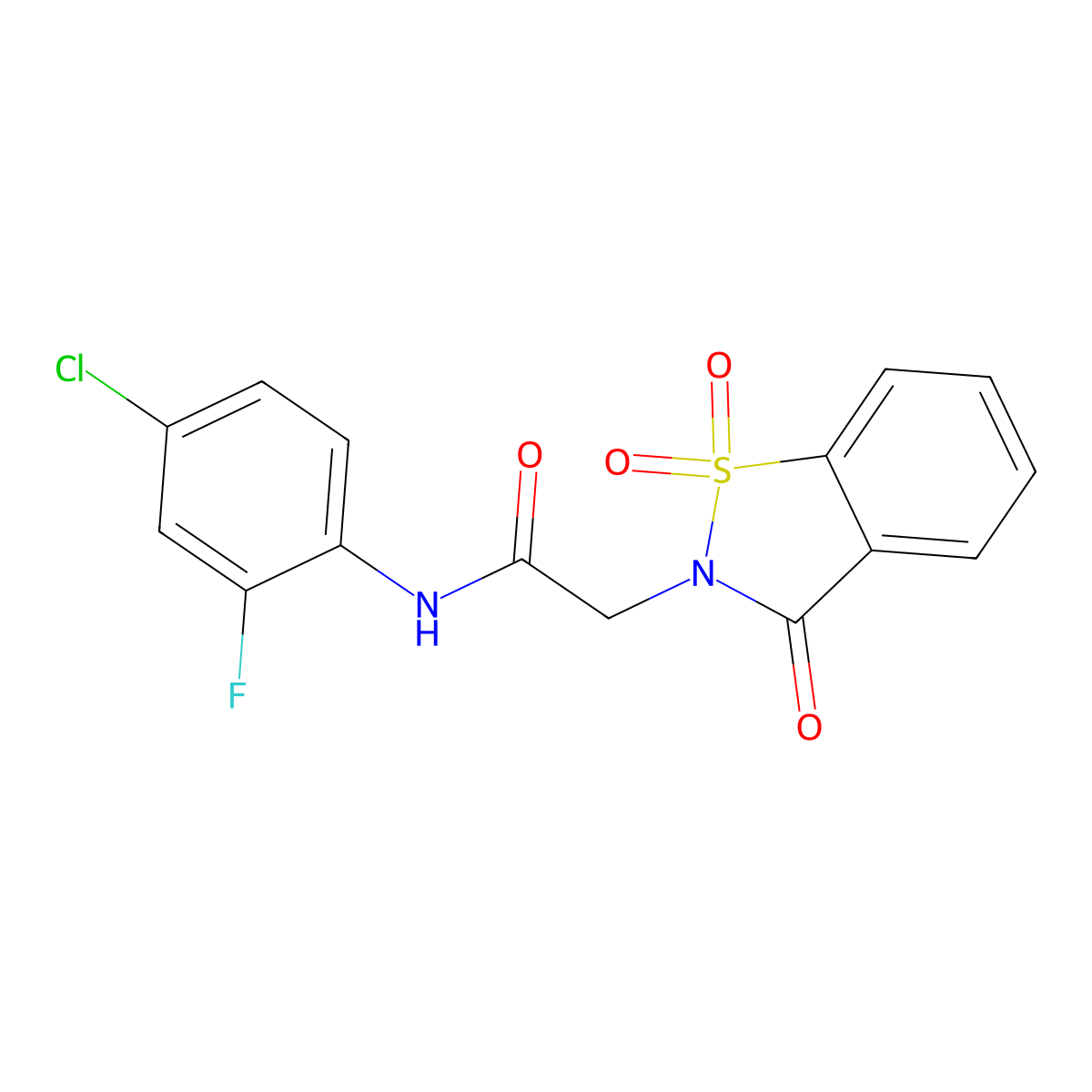 N-(4-chloro-2-fluorophenyl)-2-(1,1,3-trioxo-1,2-benzothiazol-2-yl)acetamide molecular structure, CAS 491640-71-2