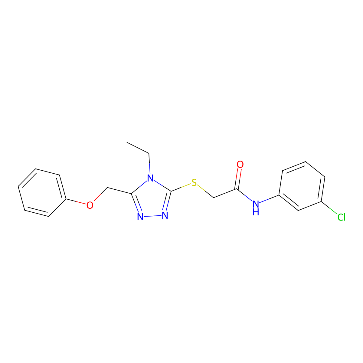 N-(3-chlorophenyl)-2-{[4-ethyl-5-(phenoxymethyl)-4H-1,2,4-triazol-3-yl]sulfanyl}acetamide molecular structure, CAS 491645-04-6
