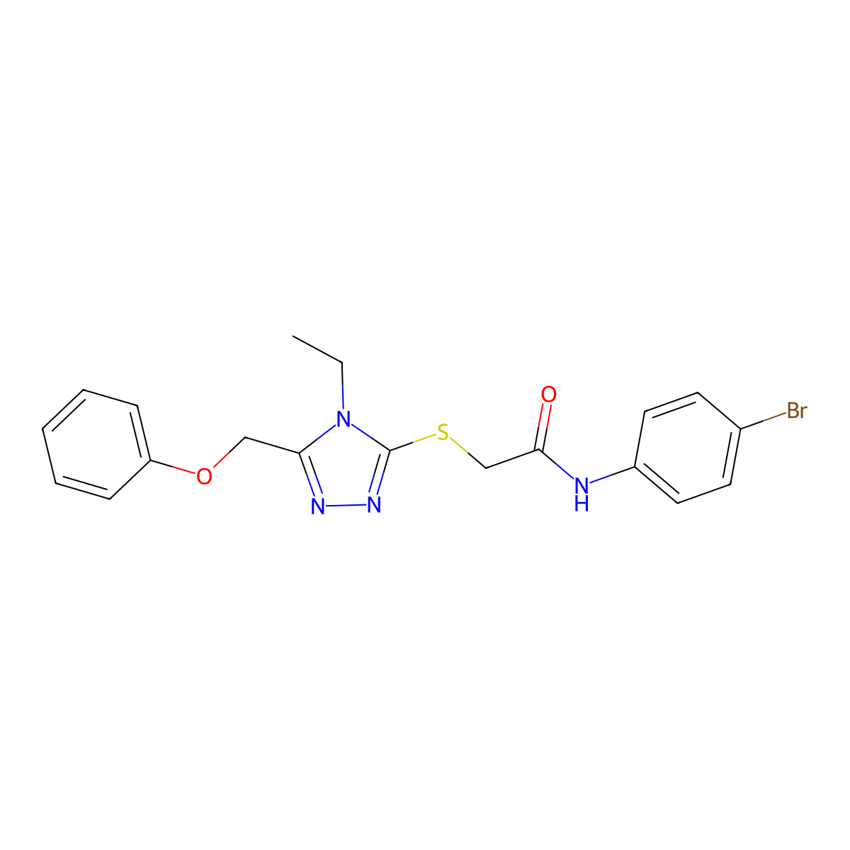 N-(4-bromophenyl)-2-{[4-ethyl-5-(phenoxymethyl)-4H-1,2,4-triazol-3-yl]sulfanyl}acetamide molecular structure, CAS 491645-06-8