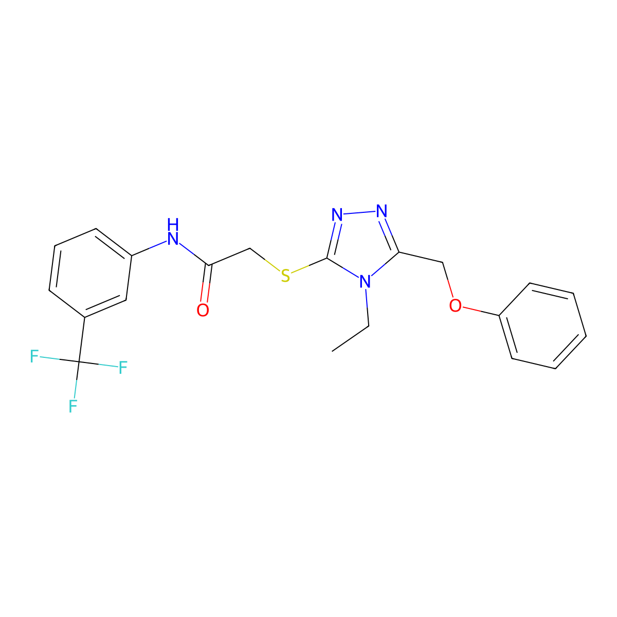 2-{[4-ethyl-5-(phenoxymethyl)-4H-1,2,4-triazol-3-yl]sulfanyl}-N-[3-(trifluoromethyl)phenyl]acetamide molecular structure, CAS 491645-17-1