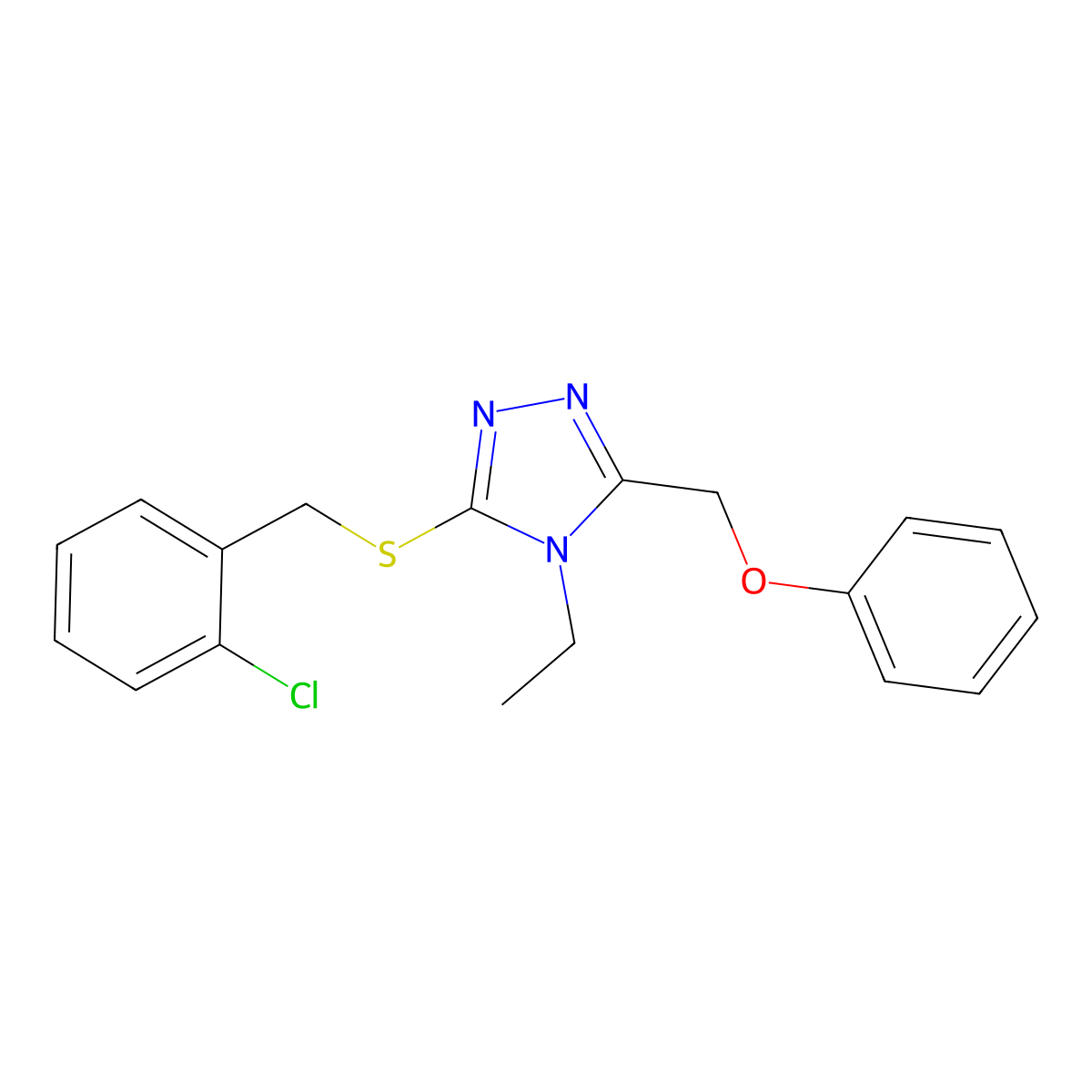 ({5-[(2-Chlorophenyl)methylthio]-4-ethyl-1,2,4-triazol-3-yl}methoxy)benzene molecular structure, CAS 491645-18-2