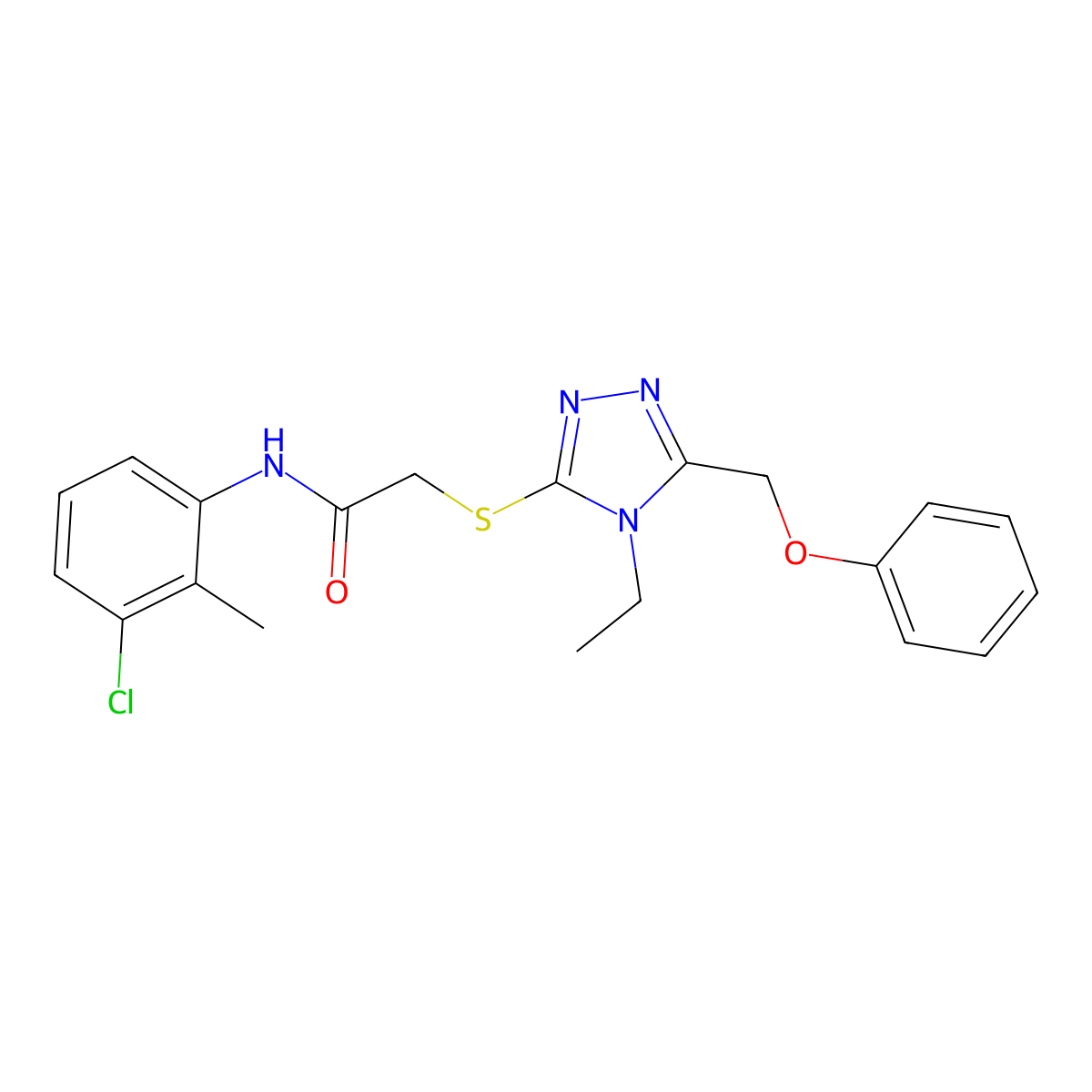 N-(3-chloro-2-methylphenyl)-2-{[4-ethyl-5-(phenoxymethyl)-4H-1,2,4-triazol-3-yl]sulfanyl}acetamide molecular structure, CAS 491645-24-0