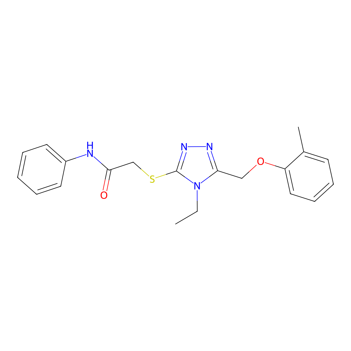 2-[[4-ethyl-5-[(2-methylphenoxy)methyl]-1,2,4-triazol-3-yl]sulfanyl]-N-phenylacetamide molecular structure, CAS 491645-79-5