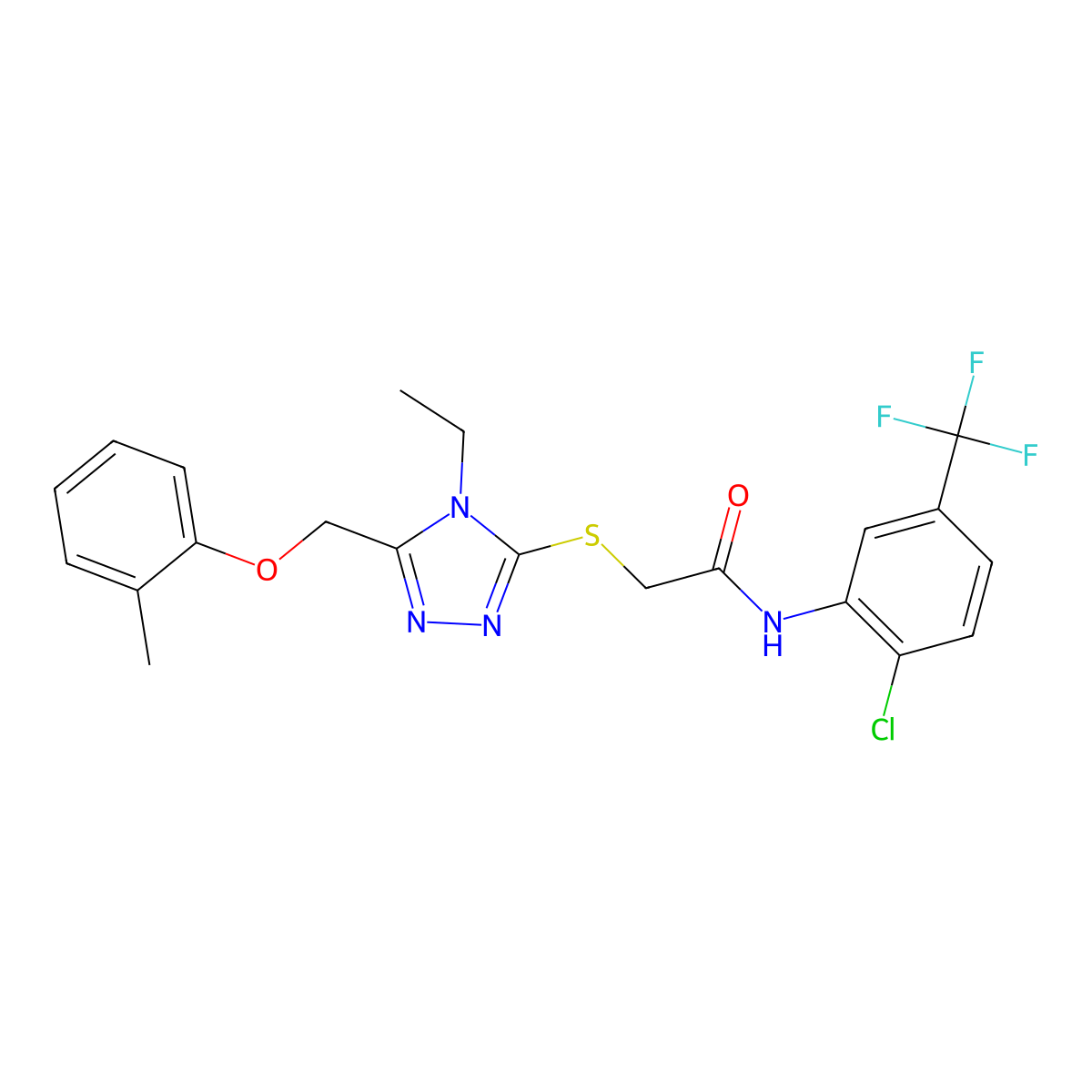 N-[2-chloro-5-(trifluoromethyl)phenyl]-2-({4-ethyl-5-[(2-methylphenoxy)methyl]-4H-1,2,4-triazol-3-yl}sulfanyl)acetamide molecular structure, CAS 491646-01-6