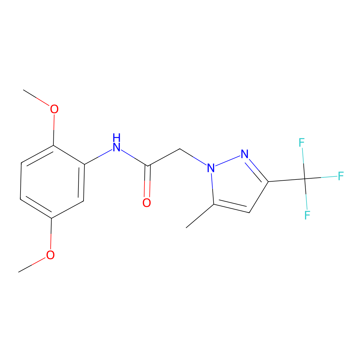 N-(2,5-dimethoxyphenyl)-2-[5-methyl-3-(trifluoromethyl)pyrazol-1-yl]acetamide molecular structure, CAS 491828-48-9