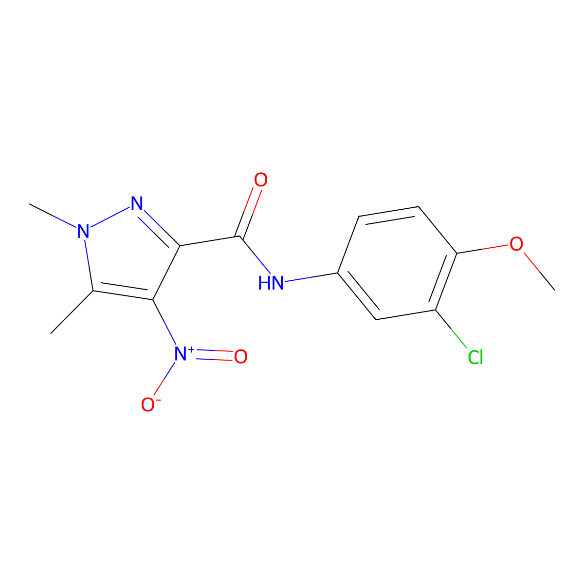 N-(3-chloro-4-methoxyphenyl)-1,5-dimethyl-4-nitropyrazole-3-carboxamide molecular structure, CAS 491828-49-0