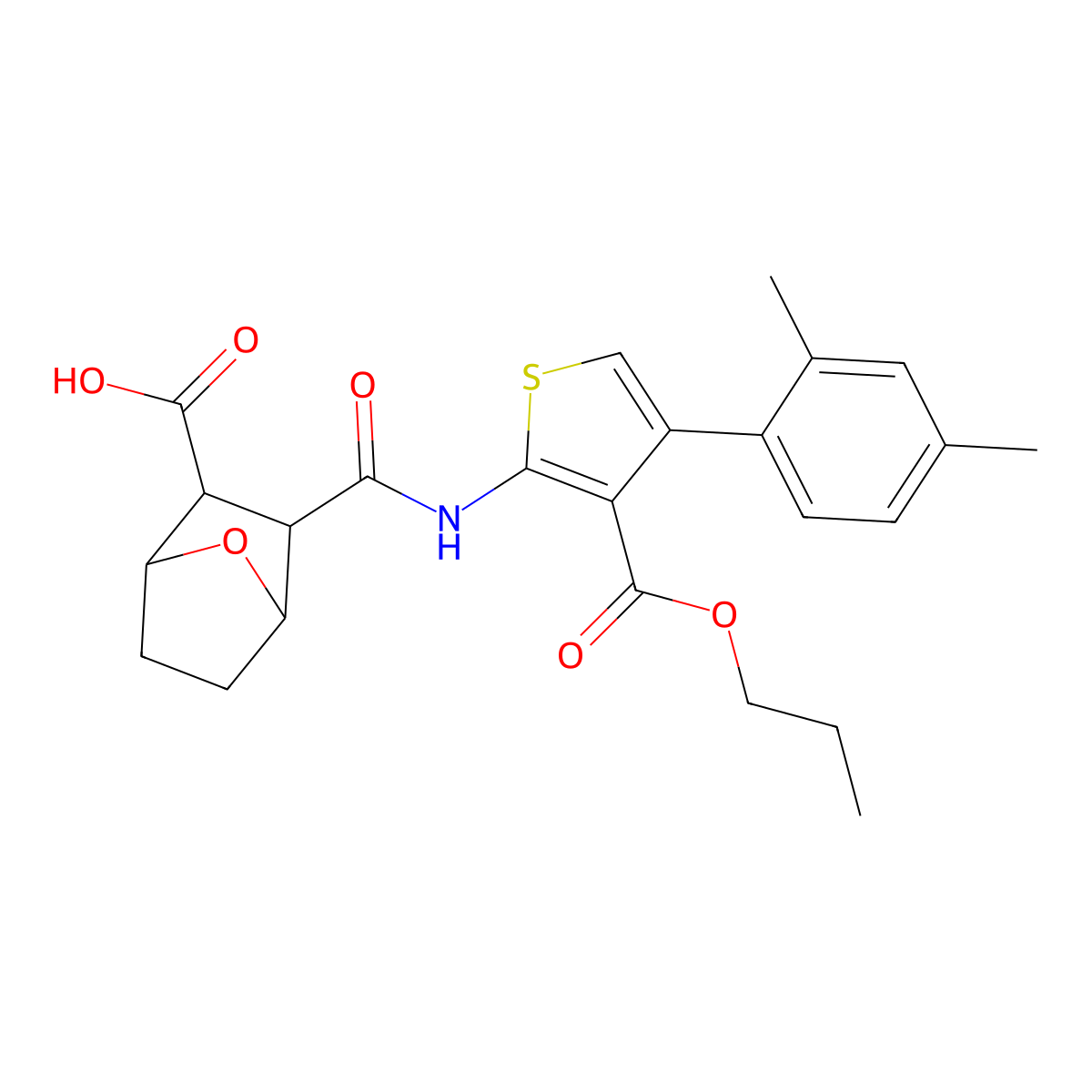 3-({[4-(2,4-Dimethylphenyl)-3-(propoxycarbonyl)-2-thienyl]amino}carbonyl)-7-oxabicyclo[2.2.1]heptane-2-carboxylic acid molecular structure, CAS 491828-68-3