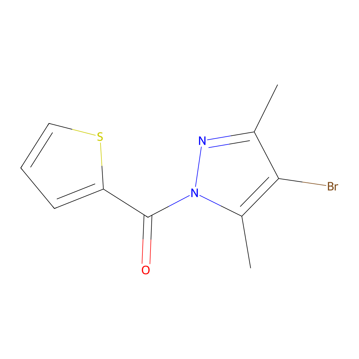 (4-Bromo-3,5-dimethylpyrazol-1-yl)-thiophen-2-ylmethanone molecular structure, CAS 491828-69-4