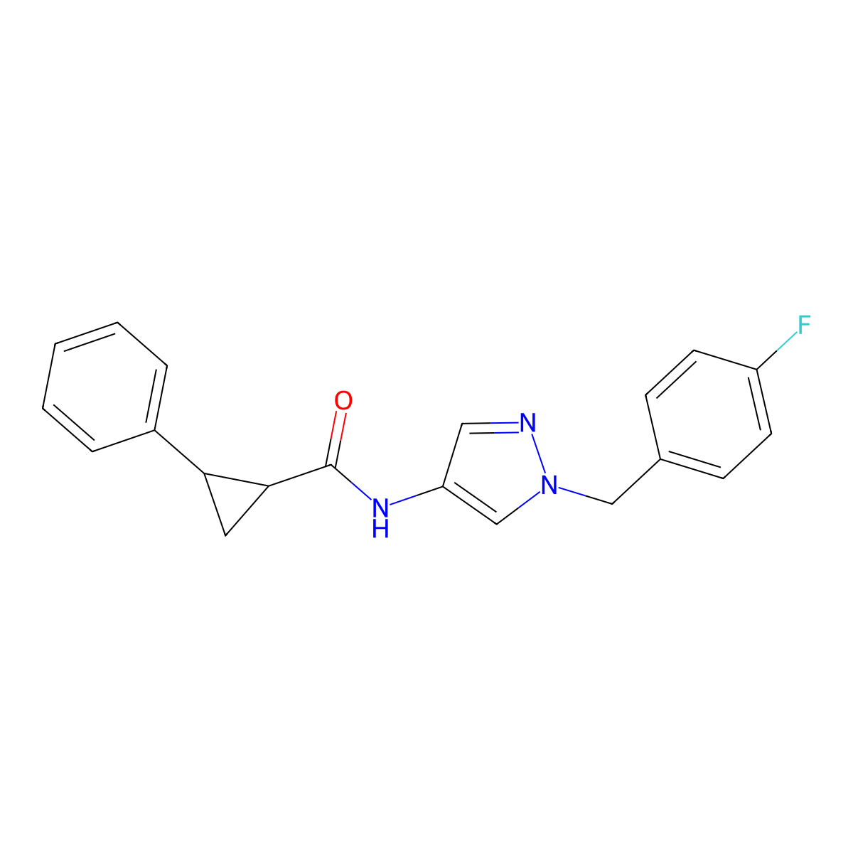 N-[1-(4-fluorobenzyl)-1H-pyrazol-4-yl]-2-phenylcyclopropanecarboxamide molecular structure, CAS 491828-75-2