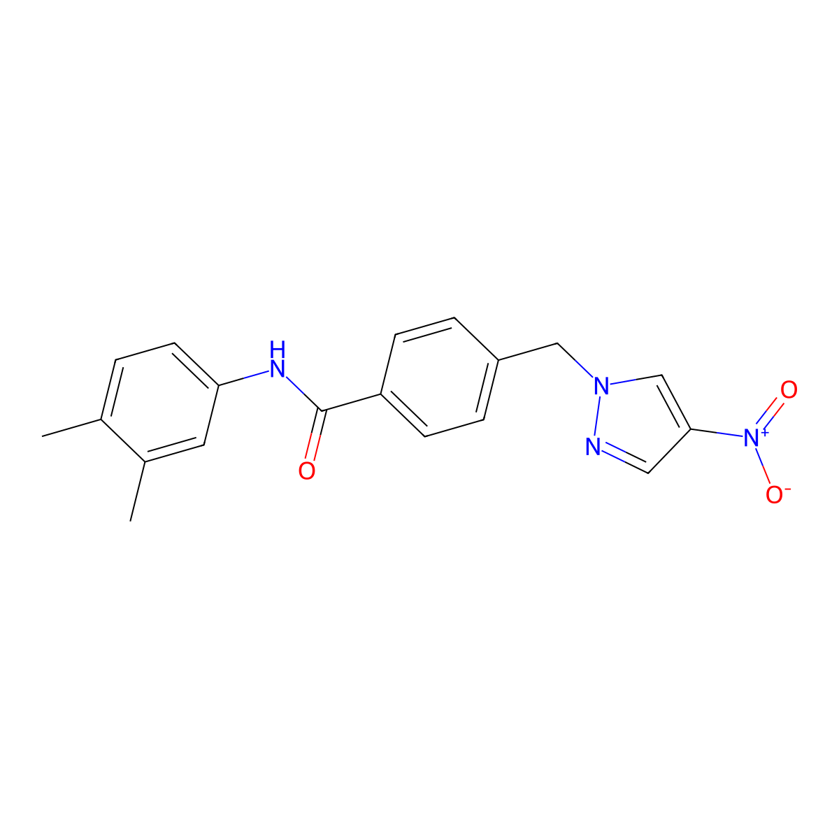 N-(3,4-dimethylphenyl)-4-[(4-nitropyrazol-1-yl)methyl]benzamide molecular structure, CAS 491828-78-5