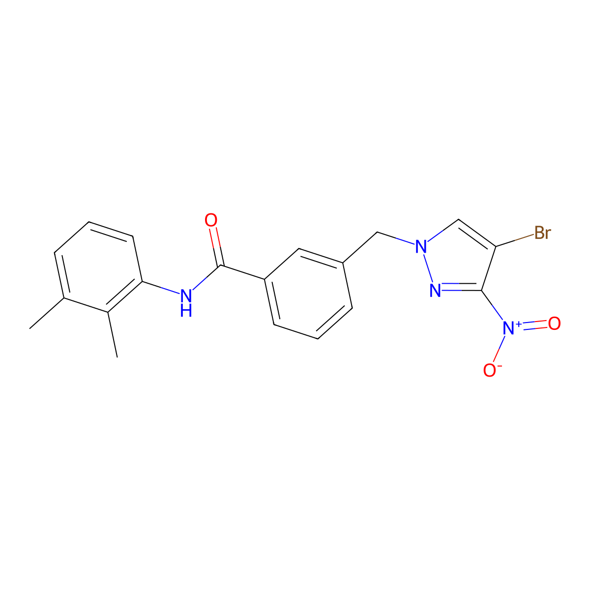 3-[(4-bromo-3-nitropyrazol-1-yl)methyl]-N-(2,3-dimethylphenyl)benzamide molecular structure, CAS 491828-82-1