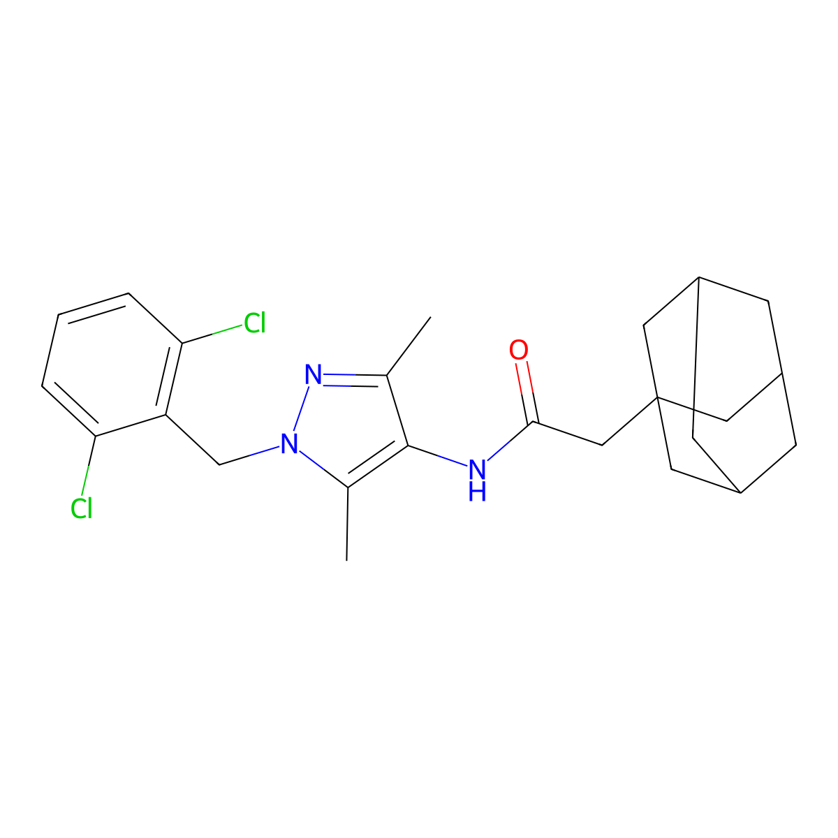 2-(1-adamantyl)-N-[1-[(2,6-dichlorophenyl)methyl]-3,5-dimethylpyrazol-4-yl]acetamide molecular structure, CAS 491828-89-8