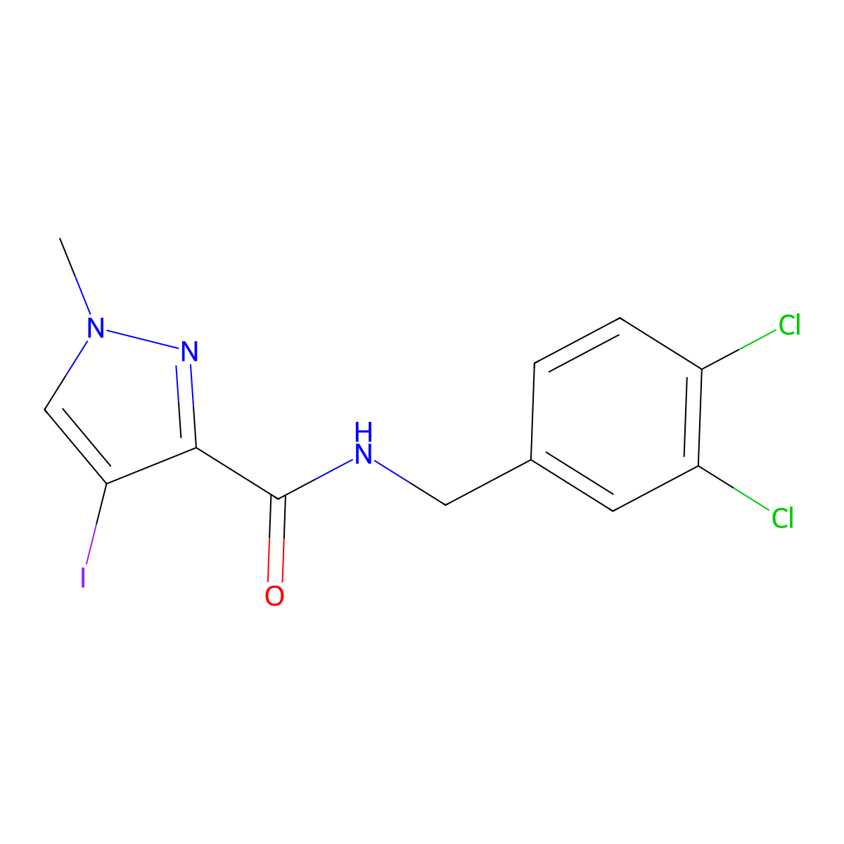 N-[(3,4-dichlorophenyl)methyl]-4-iodo-1-methylpyrazole-3-carboxamide molecular structure, CAS 491828-90-1